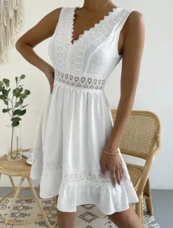 Hot Women's Mini Dress White Dress Graduation Dress Casual Dress Tank Dress Basic Casual Vacation Daily Regular Fit Plain Sleeveless V Neck Black White Summer Women Spring Dresses