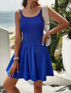 Women's Mini Dress White Dress Graduation Dress Casual Dress Summer Dress Fashion Classic Modern Daily Beach Weekend Regular Fit Plain Sleeveless Spaghetti Strap White Royal Blue Green Summer Women White Dresses