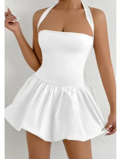 Women's Mini Dress White Dress Graduation Dress Halter Neck Dress Fashion Modern Graduation Date Tea Party Regular Fit Plain Sleeveless Halter Neck Light Pink Black White Red Summer Women White Dresses