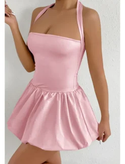Women's Mini Dress White Dress Graduation Dress Halter Neck Dress Fashion Modern Graduation Date Tea Party Regular Fit Plain Sleeveless Halter Neck Light Pink Black White Red Summer Women White Dresses