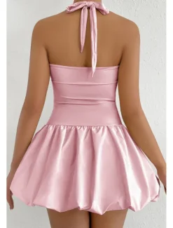 Women's Mini Dress White Dress Graduation Dress Halter Neck Dress Fashion Modern Graduation Date Tea Party Regular Fit Plain Sleeveless Halter Neck Light Pink Black White Red Summer Women White Dresses