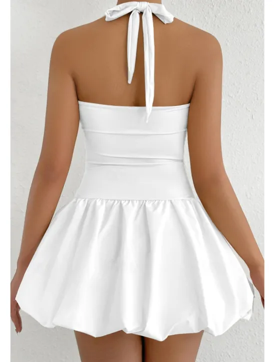 Women's Mini Dress White Dress Graduation Dress Halter Neck Dress Fashion Modern Graduation Date Tea Party Regular Fit Plain Sleeveless Halter Neck Light Pink Black White Red Summer Women White Dresses