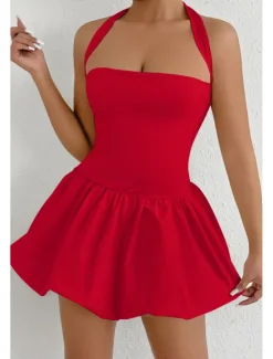 Women's Mini Dress White Dress Graduation Dress Halter Neck Dress Fashion Modern Graduation Date Tea Party Regular Fit Plain Sleeveless Halter Neck Light Pink Black White Red Summer Women White Dresses
