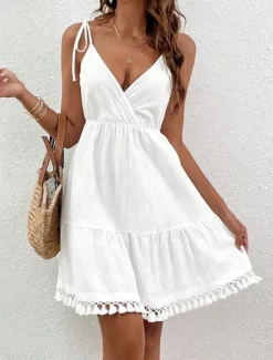 Sale Women's Mini Dress Dress Graduation Dress Casual Dress Summer Dress Streetwear Basic Casual Vacation Street Holiday Regular Fit Sleeveless Spaghetti Strap Summer Women White Dresses
