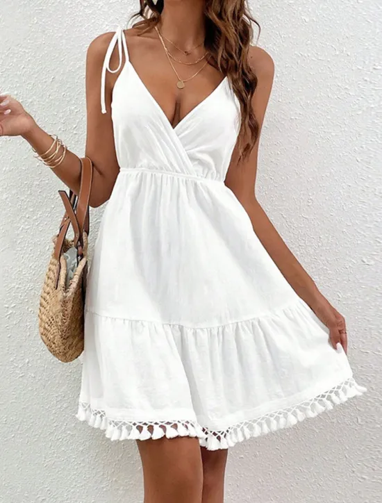 Sale Women's Mini Dress Dress Graduation Dress Casual Dress Summer Dress Streetwear Basic Casual Vacation Street Holiday Regular Fit Sleeveless Spaghetti Strap Summer Women White Dresses