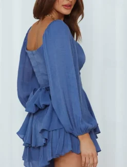 Hot Women's Mini Dress White Dress A Line Dress Stylish Casual Lantern Sleeve Vacation Daily Date Regular Fit Plain Long Sleeve Square Neck Black White Pink Wine Summer Fall Women White Dresses