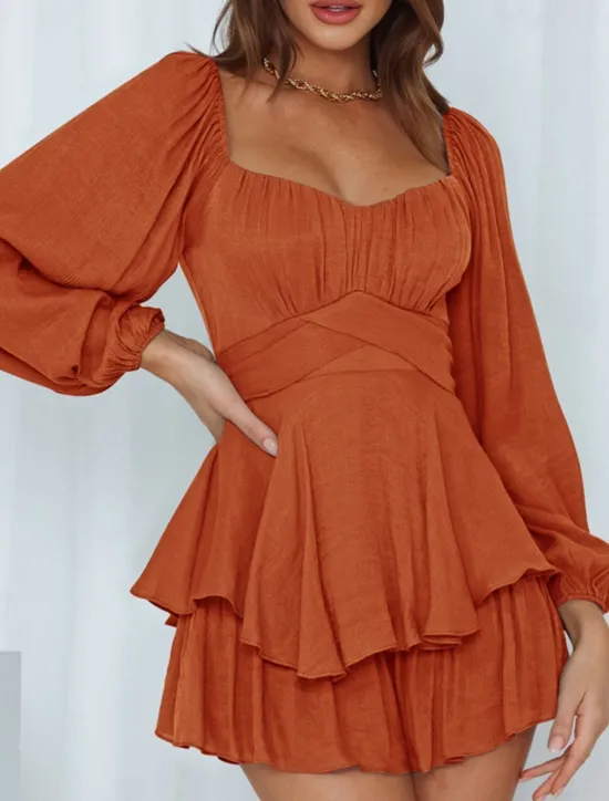 Hot Women's Mini Dress White Dress A Line Dress Stylish Casual Lantern Sleeve Vacation Daily Date Regular Fit Plain Long Sleeve Square Neck Black White Pink Wine Summer Fall Women White Dresses