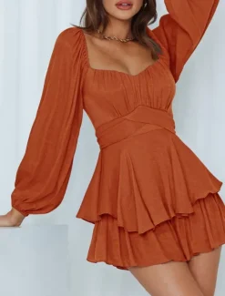 Hot Women's Mini Dress White Dress A Line Dress Stylish Casual Lantern Sleeve Vacation Daily Date Regular Fit Plain Long Sleeve Square Neck Black White Pink Wine Summer Fall Women White Dresses