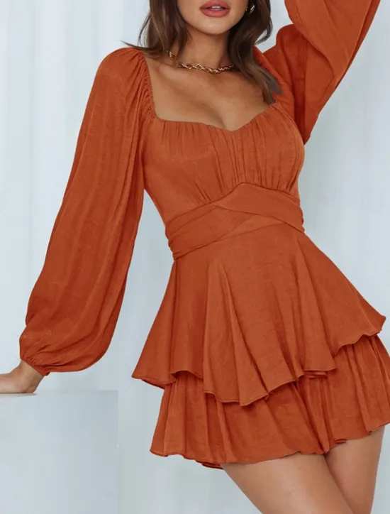 Hot Women's Mini Dress White Dress A Line Dress Stylish Casual Lantern Sleeve Vacation Daily Date Regular Fit Plain Long Sleeve Square Neck Black White Pink Wine Summer Fall Women White Dresses