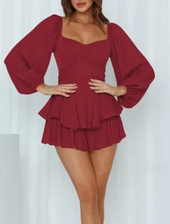 Hot Women's Mini Dress White Dress A Line Dress Stylish Casual Lantern Sleeve Vacation Daily Date Regular Fit Plain Long Sleeve Square Neck Black White Pink Wine Summer Fall Women White Dresses