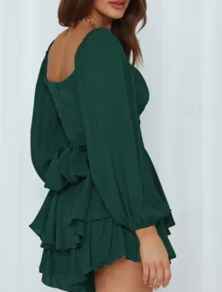 Hot Women's Mini Dress White Dress A Line Dress Stylish Casual Lantern Sleeve Vacation Daily Date Regular Fit Plain Long Sleeve Square Neck Black White Pink Wine Summer Fall Women White Dresses