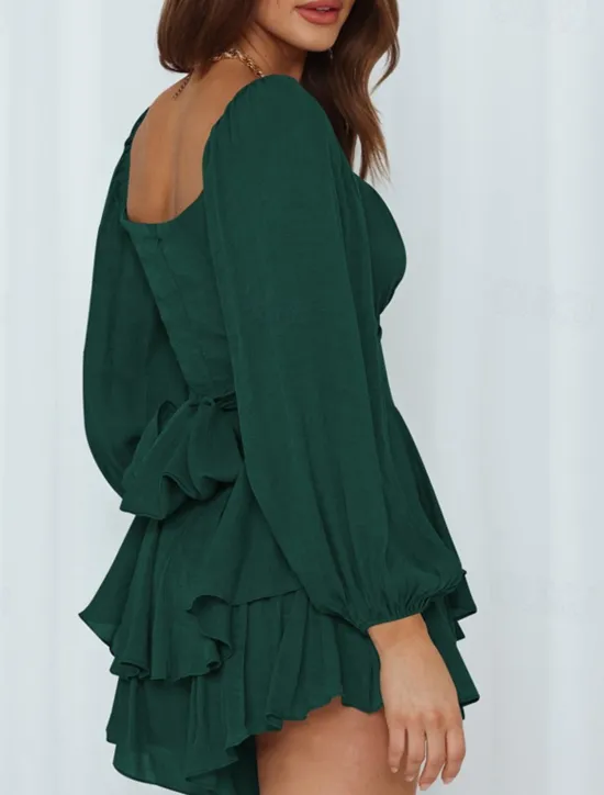 Hot Women's Mini Dress White Dress A Line Dress Stylish Casual Lantern Sleeve Vacation Daily Date Regular Fit Plain Long Sleeve Square Neck Black White Pink Wine Summer Fall Women White Dresses