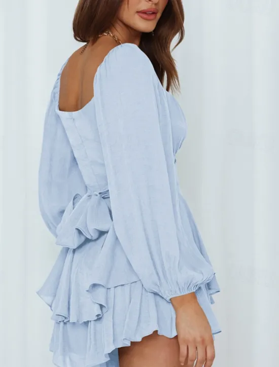 Hot Women's Mini Dress White Dress A Line Dress Stylish Casual Lantern Sleeve Vacation Daily Date Regular Fit Plain Long Sleeve Square Neck Black White Pink Wine Summer Fall Women White Dresses
