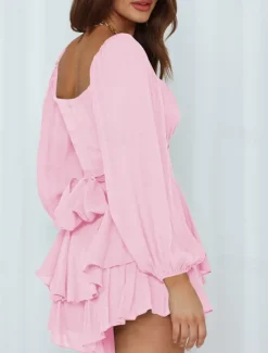 Hot Women's Mini Dress White Dress A Line Dress Stylish Casual Lantern Sleeve Vacation Daily Date Regular Fit Plain Long Sleeve Square Neck Black White Pink Wine Summer Fall Women White Dresses