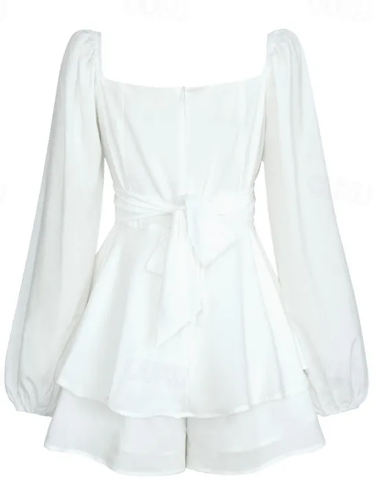 Hot Women's Mini Dress White Dress A Line Dress Stylish Casual Lantern Sleeve Vacation Daily Date Regular Fit Plain Long Sleeve Square Neck Black White Pink Wine Summer Fall Women White Dresses