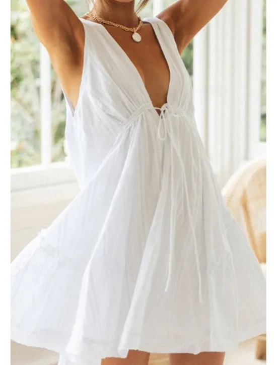 Best Women's Mini Dress White Dress Graduation Dress Fashion Graduation Going out Regular Fit Plain Sleeveless V Neck White Navy Blue Apricot Summer Women White Dresses