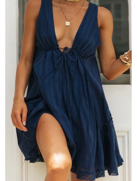 Best Women's Mini Dress White Dress Graduation Dress Fashion Graduation Going out Regular Fit Plain Sleeveless V Neck White Navy Blue Apricot Summer Women White Dresses