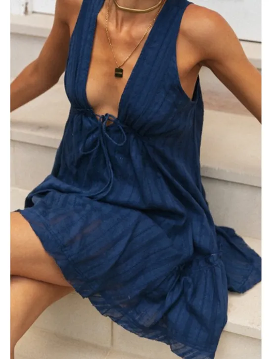 Best Women's Mini Dress White Dress Graduation Dress Fashion Graduation Going out Regular Fit Plain Sleeveless V Neck White Navy Blue Apricot Summer Women White Dresses