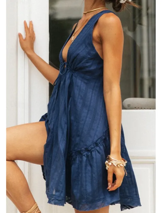 Best Women's Mini Dress White Dress Graduation Dress Fashion Graduation Going out Regular Fit Plain Sleeveless V Neck White Navy Blue Apricot Summer Women White Dresses