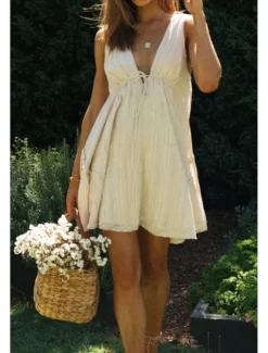 Best Women's Mini Dress White Dress Graduation Dress Fashion Graduation Going out Regular Fit Plain Sleeveless V Neck White Navy Blue Apricot Summer Women White Dresses