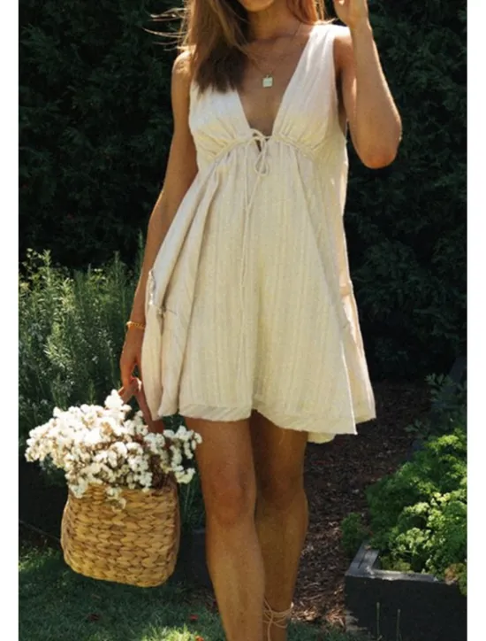 Best Women's Mini Dress White Dress Graduation Dress Fashion Graduation Going out Regular Fit Plain Sleeveless V Neck White Navy Blue Apricot Summer Women White Dresses