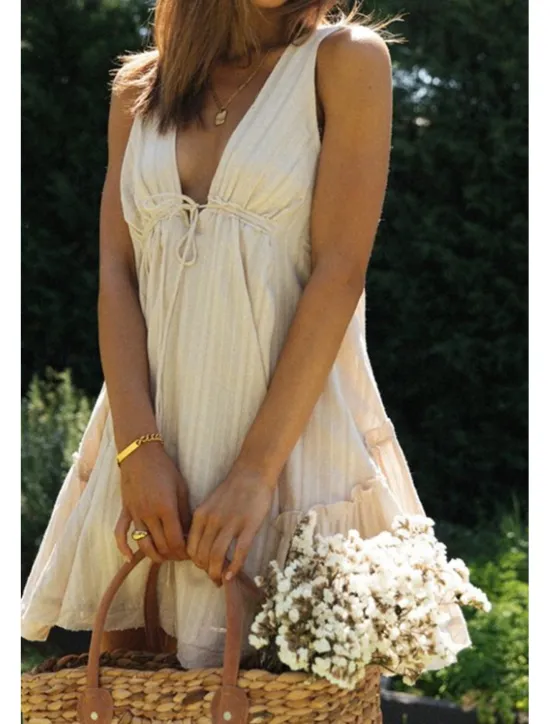 Best Women's Mini Dress White Dress Graduation Dress Fashion Graduation Going out Regular Fit Plain Sleeveless V Neck White Navy Blue Apricot Summer Women White Dresses