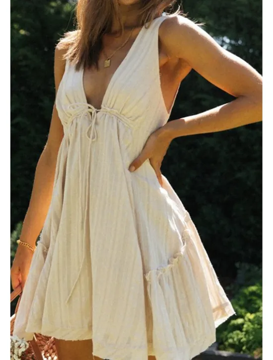 Best Women's Mini Dress White Dress Graduation Dress Fashion Graduation Going out Regular Fit Plain Sleeveless V Neck White Navy Blue Apricot Summer Women White Dresses