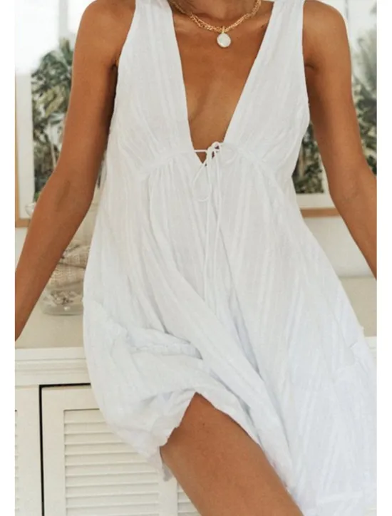 Best Women's Mini Dress White Dress Graduation Dress Fashion Graduation Going out Regular Fit Plain Sleeveless V Neck White Navy Blue Apricot Summer Women White Dresses
