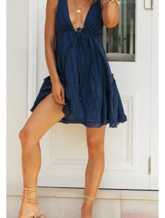 Best Women's Mini Dress White Dress Graduation Dress Fashion Graduation Going out Regular Fit Plain Sleeveless V Neck White Navy Blue Apricot Summer Women White Dresses