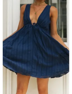 Best Women's Mini Dress White Dress Graduation Dress Fashion Graduation Going out Regular Fit Plain Sleeveless V Neck White Navy Blue Apricot Summer Women White Dresses
