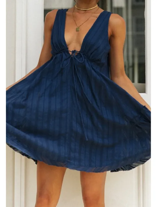 Best Women's Mini Dress White Dress Graduation Dress Fashion Graduation Going out Regular Fit Plain Sleeveless V Neck White Navy Blue Apricot Summer Women White Dresses