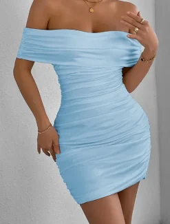 Hot Women's Mini Dress White Dress Graduation Dress Bodycon Fashion Outdoor Graduation Date Regular Fit Plain Short Sleeve Off Shoulder Black White Yellow Red Summer Women White Dresses
