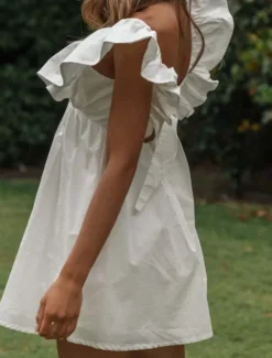 Sale Women's Mini Dress Dress Casual Dress Fashion Modern Vacation Holiday Going out Regular Fit Plain Short Sleeve V Neck Summer Women White Dresses