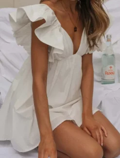 Sale Women's Mini Dress Dress Casual Dress Fashion Modern Vacation Holiday Going out Regular Fit Plain Short Sleeve V Neck Summer Women White Dresses