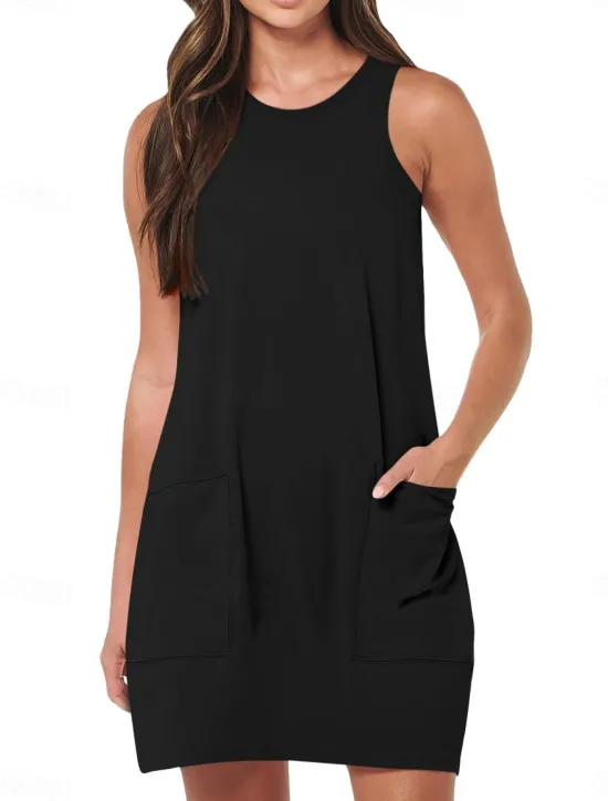 Online Women's Mini Dress White Dress Casual Dress Tank Dress Basic Casual Vacation Daily Regular Fit Plain Sleeveless Crew Neck Black White Fuchsia Gray Summer Women Sundresses