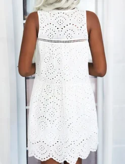 New Women's Mini Dress Dress Lace Dress Casual Dress Tank Dress Streetwear Basic Street Date Loose Fit Sleeveless V Neck Summer Women White Dresses