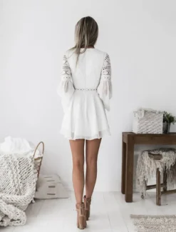 Discount Women's Mini Dress White Dress Lace Dress Party Dress A Line Dress Elegant Hot Daily Holiday Date Slim Pure Color Long Sleeve V Neck Black White Wine Summer Spring Women White Dresses