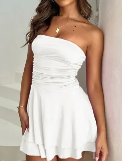 Women's Mini Dress White Dress Black Dress Casual Dress A Line Dress Stylish Sexy Vacation Daily Date Regular Fit Plain Sleeveless Strapless Black White Red Blue Summer Women White Dresses