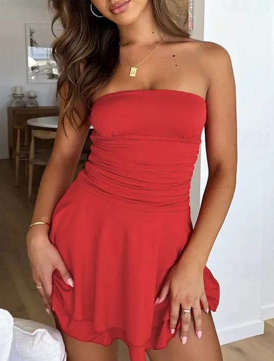 Women's Mini Dress White Dress Black Dress Casual Dress A Line Dress Stylish Sexy Vacation Daily Date Regular Fit Plain Sleeveless Strapless Black White Red Blue Summer Women White Dresses