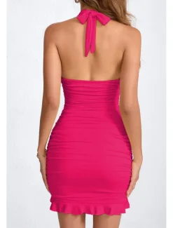New Women's Mini Dress White Dress Graduation Dress Homecoming Dress Halter Neck Dress Fashion Birthday Graduation Date Regular Fit Plain Sleeveless Halter Neck Black White Yellow Pink Summer Women White Dresses