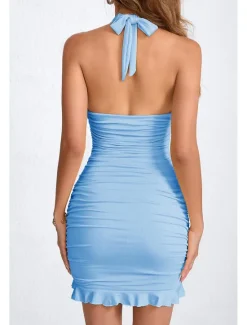 New Women's Mini Dress White Dress Graduation Dress Homecoming Dress Halter Neck Dress Fashion Birthday Graduation Date Regular Fit Plain Sleeveless Halter Neck Black White Yellow Pink Summer Women White Dresses