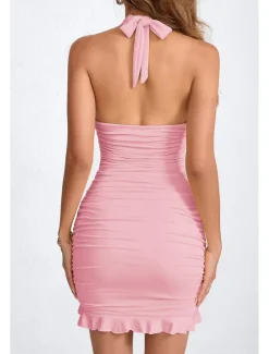 New Women's Mini Dress White Dress Graduation Dress Homecoming Dress Halter Neck Dress Fashion Birthday Graduation Date Regular Fit Plain Sleeveless Halter Neck Black White Yellow Pink Summer Women White Dresses