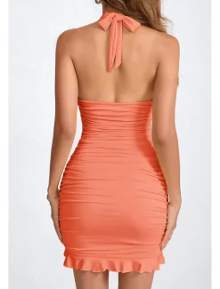 New Women's Mini Dress White Dress Graduation Dress Homecoming Dress Halter Neck Dress Fashion Birthday Graduation Date Regular Fit Plain Sleeveless Halter Neck Black White Yellow Pink Summer Women White Dresses