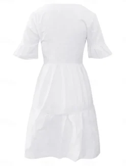 Best Women's Mini Dress White Dress Casual Dress Ruffle Dress Puff Sleeve Dress Basic Casual Vacation Daily Regular Fit Plain Sleeveless V Neck White Yellow Blue Summer Women White Dresses