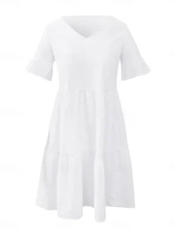 Best Women's Mini Dress White Dress Casual Dress Ruffle Dress Puff Sleeve Dress Basic Casual Vacation Daily Regular Fit Plain Sleeveless V Neck White Yellow Blue Summer Women White Dresses