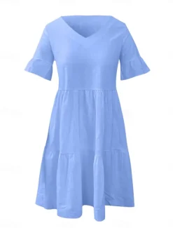 Best Women's Mini Dress White Dress Casual Dress Ruffle Dress Puff Sleeve Dress Basic Casual Vacation Daily Regular Fit Plain Sleeveless V Neck White Yellow Blue Summer Women White Dresses