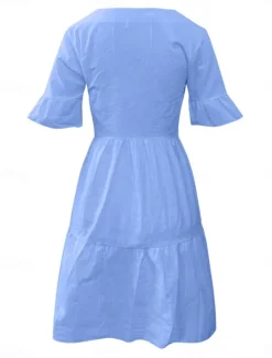Best Women's Mini Dress White Dress Casual Dress Ruffle Dress Puff Sleeve Dress Basic Casual Vacation Daily Regular Fit Plain Sleeveless V Neck White Yellow Blue Summer Women White Dresses