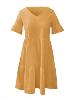 Best Women's Mini Dress White Dress Casual Dress Ruffle Dress Puff Sleeve Dress Basic Casual Vacation Daily Regular Fit Plain Sleeveless V Neck White Yellow Blue Summer Women White Dresses
