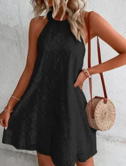 Discount Women's Mini Dress White Dress Lace Dress Casual Dress Boho Dress Casual Vacation Daily Loose Fit Plain Sleeveless Halter Neck Black White Orange Green Summer Spring Women White Dresses