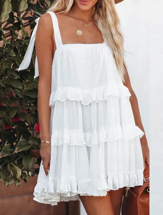 Best Women's Mini Dress White Dress Graduation Dress Casual Dress Summer Dress Streetwear Vacation Street Holiday Loose Fit Sleeveless Strap Black White Summer Women White Dresses